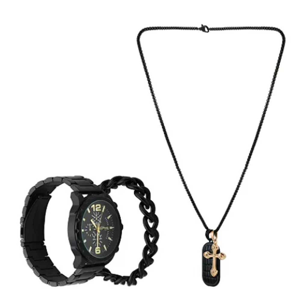 Ed Hardy Men's Matte Black Metal Bracelet Watch 50mm Gift Set NWT - Picture 6 of 7
